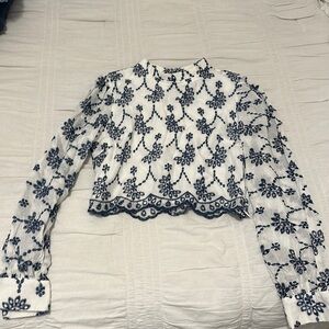 Eyelet Long Sleeve Crop Top